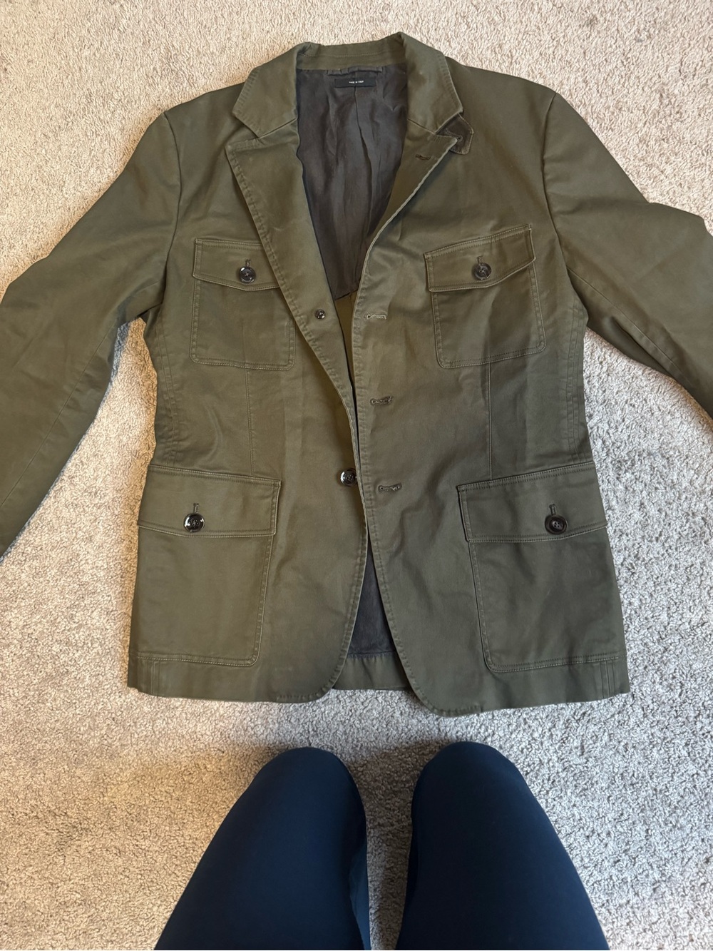 Tom Ford - Olive Green Military Safari Blazer Jacket Calfskin Suede - Size 54